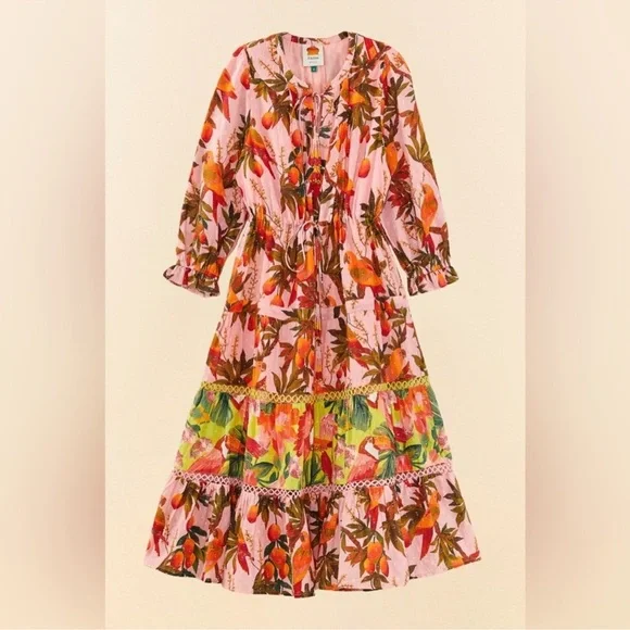 Farm Rio Mixed Mango Trees Midi Dress